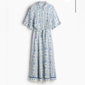 H&M White and blue tiled shirt dress